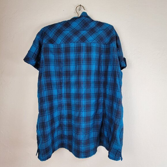 Bergans of Norway 7411 Leknes Lady Shirt Top Short Blue Plaid Sleeve Button Up - Picture 2 of 9